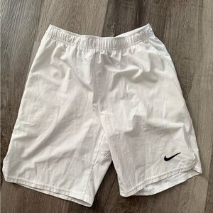 Nike  Young Boy White Athletic Shorts with Black Swoosh